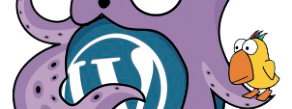 logotipo de la wordcamp pontevedra: pulpo abrazando el símbolo de wordpress
