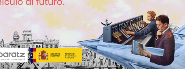 Dibujo de fondo de la ciuada de Madrid sobre la que sobrevuela una nave espacial y el texto de las Jornadas