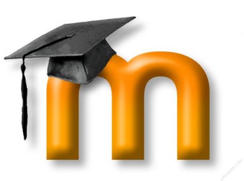 logotipo de moodle con un gorro académico encima