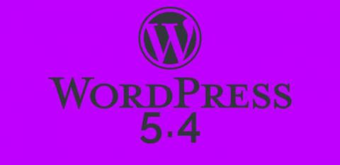 Logotipo de WordPress junto con el número 5.4 sobre un fondo violeta