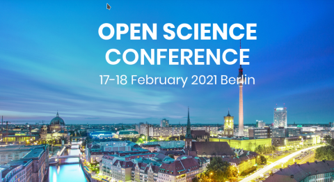 imagen de la ciudad de Berlín y el texto anunciando la Open Science Conference