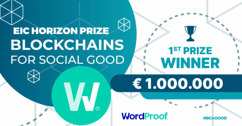 Cartel en el que se anuncia la adjudicación del premio a WordProof